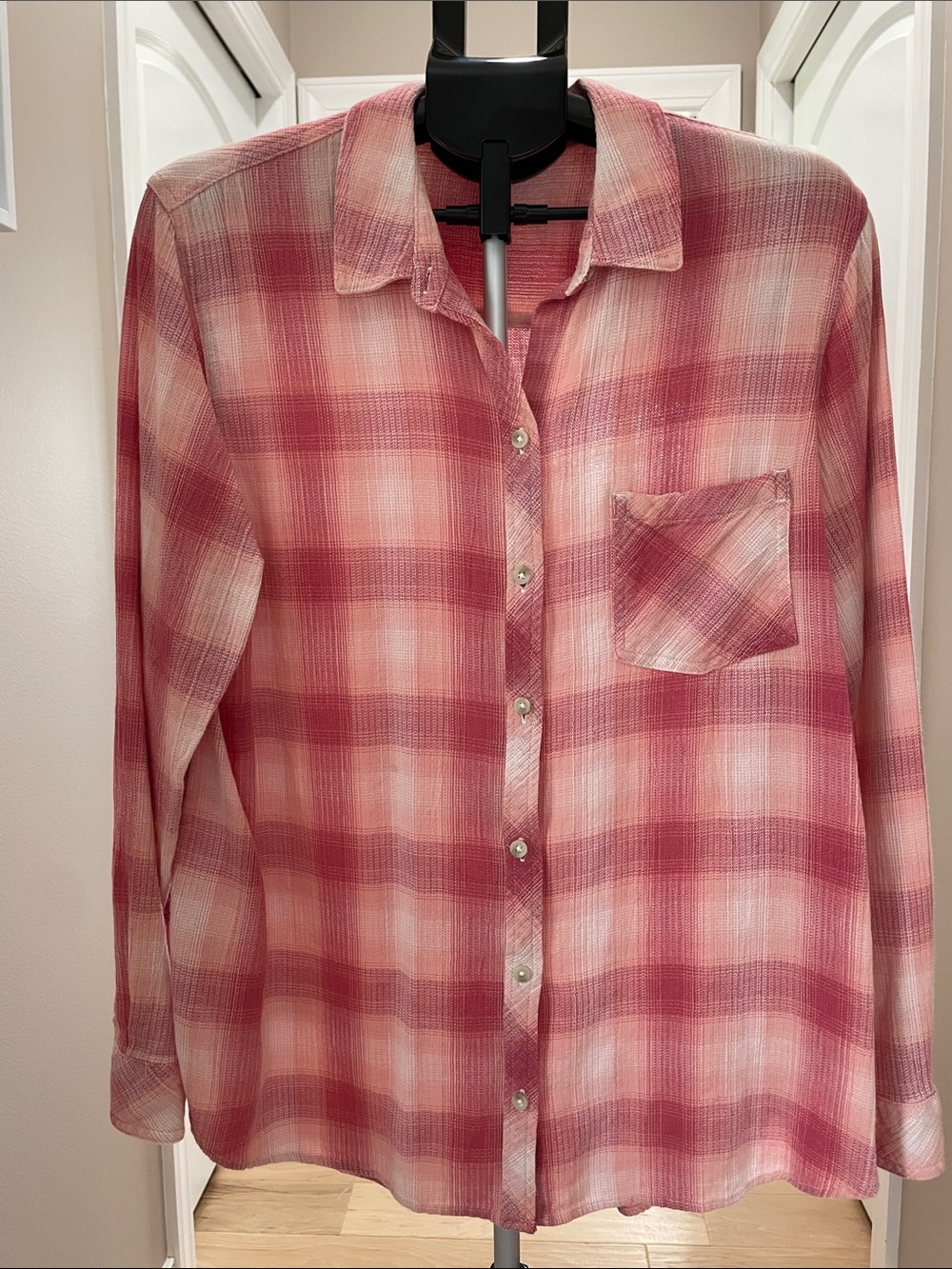Women's Pink Plaid Button-Down Shirt